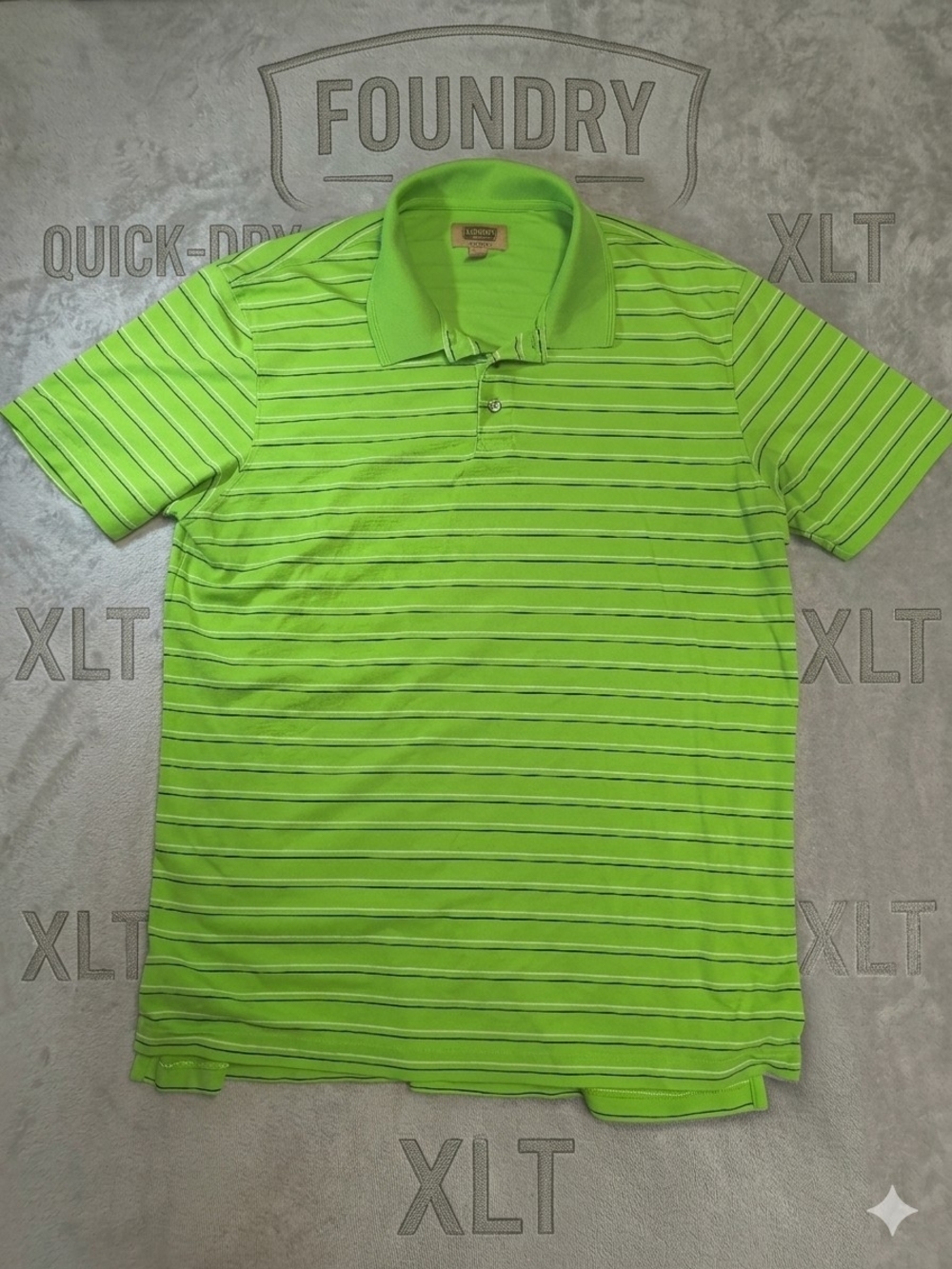 The Foundry Supply Co. XLT Men’s Lime Green Striped Polo Shirt